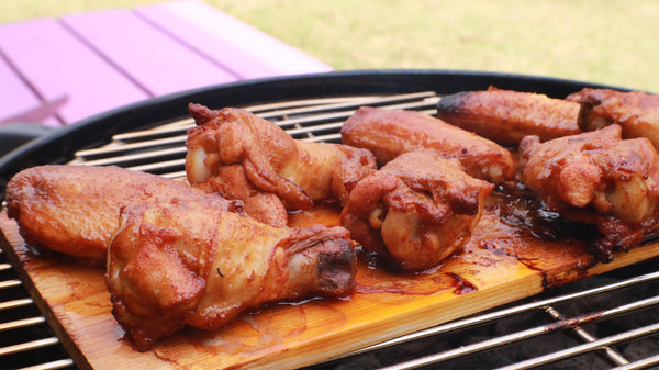 Cedar-Planked Chicken Wings with Strawberry-Ghost Pepper Glaze - Armadillo Pepper