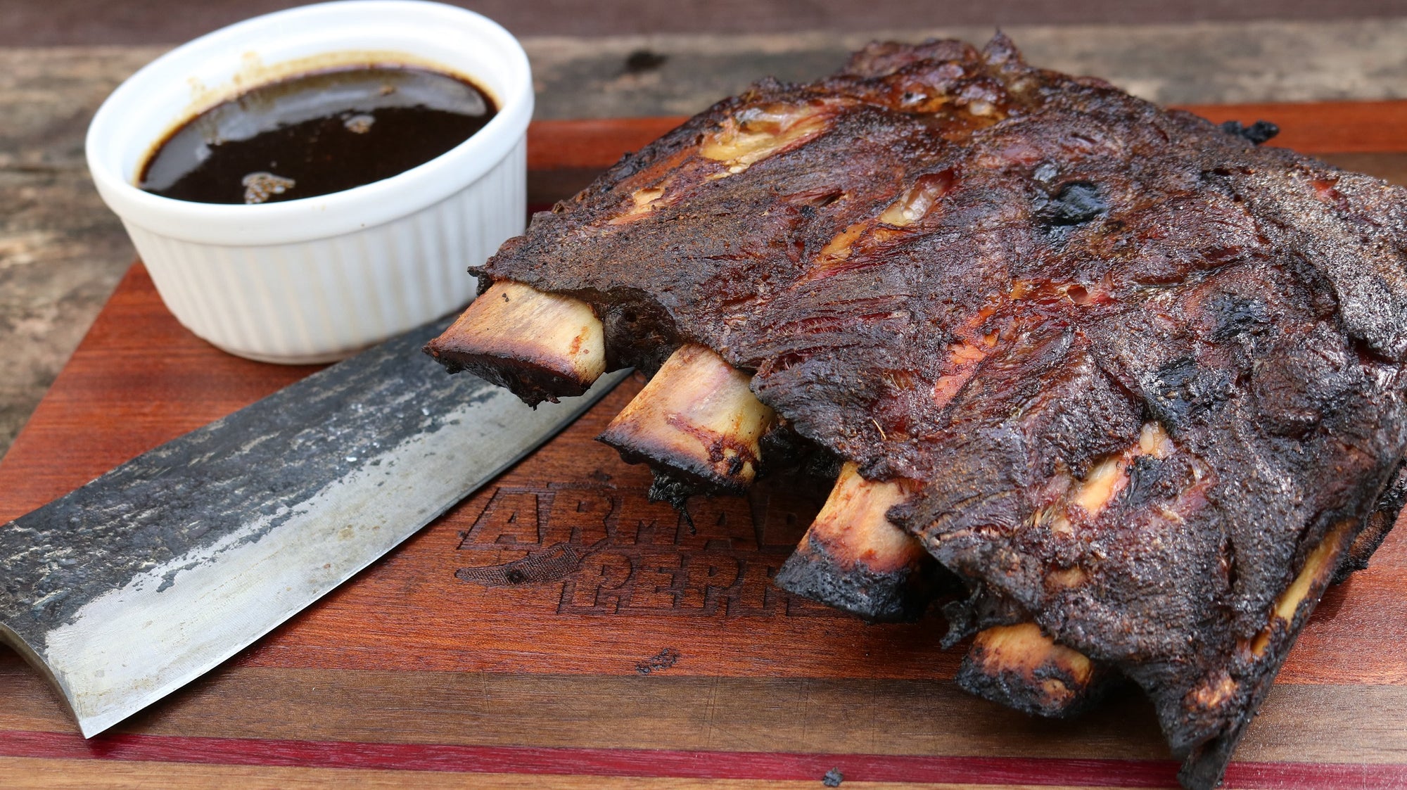 Smoked Beef Ribs with Adobo-Beer Dipping Sauce