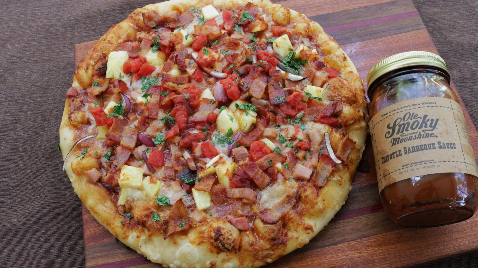 Hawaiian Pizza with Moonshine BBQ Sauce