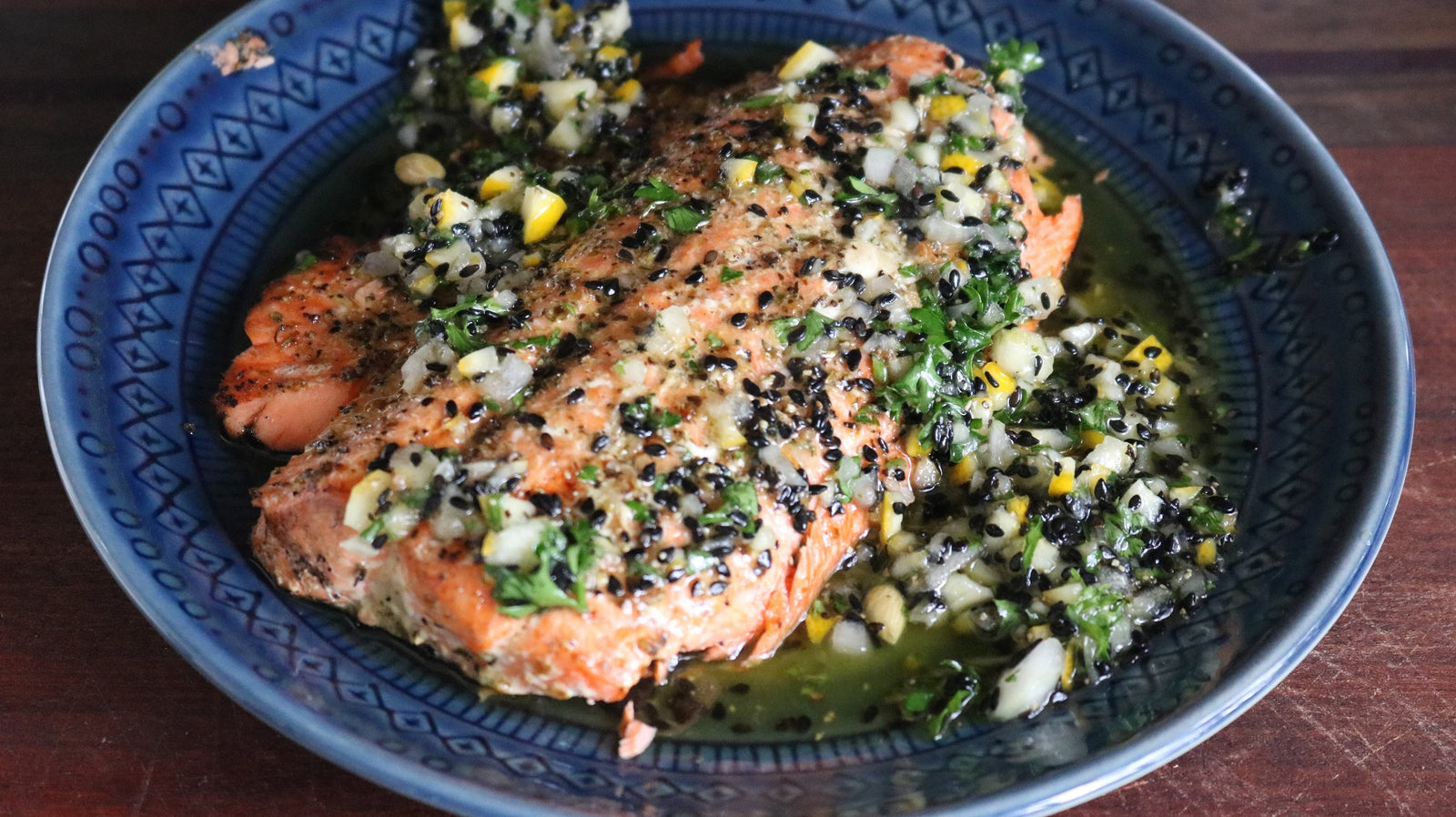 Grilled Salmon with Lemon Sauce & Sesame Seeds
