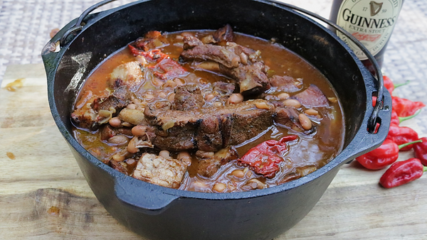 Guiness Pork Belly and Ribs with Ghost Pepper Pinto Beans - Armadillo ...