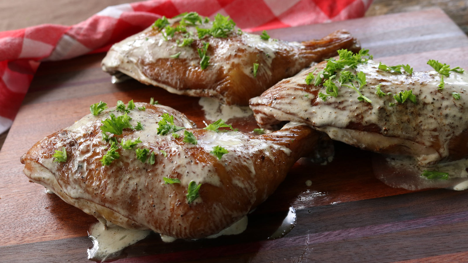 Sweet Tea Brined Chicken Quarters with Alabama White Sauce